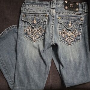 Miss Me Light Blue Boot Cut Jeans with Embellished Pockets